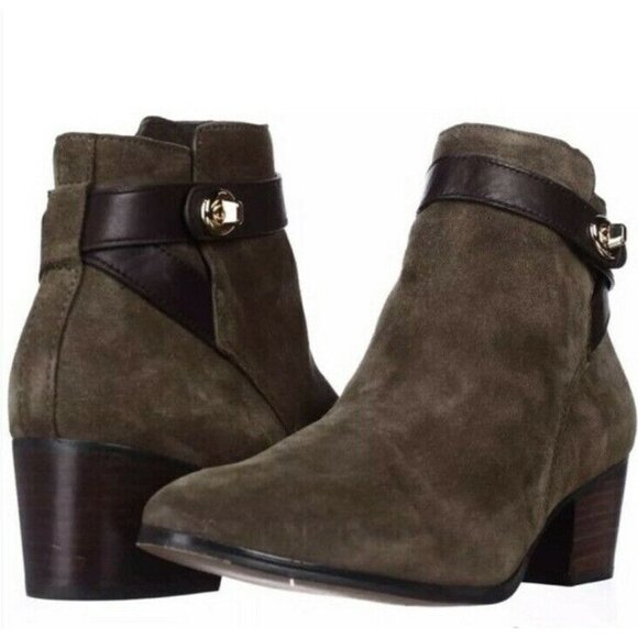 Coach Patricia Fatigue Chestnut Black Suede Bootie 10 Ankle Boots - Picture 1 of 10